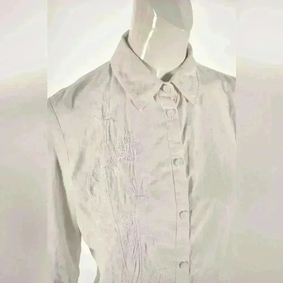 1990s ESCADA SPORT White Silk Cotton Floral Embroidered  Victorian Blouse M - Picture 4 of 7